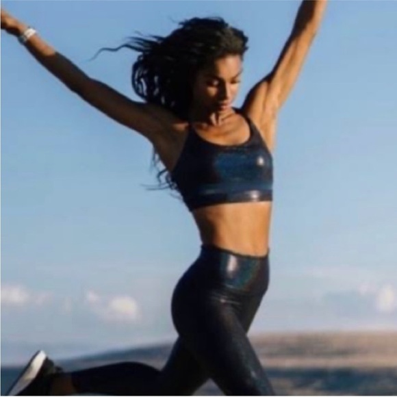 ZYIA Active Women's Twilight Luxe Sports Bra in Blue Glitter Sparkle. - Picture 7 of 8